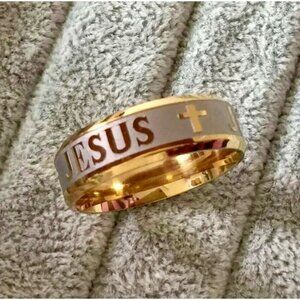 18K Gold Plated JESUS Engraved Ring Size 10